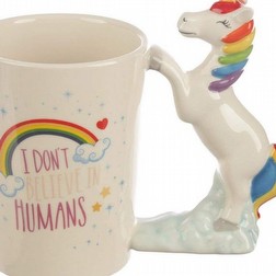  Tazza di ceramica i Don' t believe in Humans manico a forma di unicorno