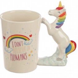  Tazza di ceramica i Don' t believe in Humans manico a forma di unicorno