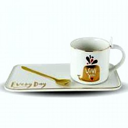  Set colazione Tazza Vassoio e Cucchiaino in ceramica stampa LoveYou Foto3 Piccola
